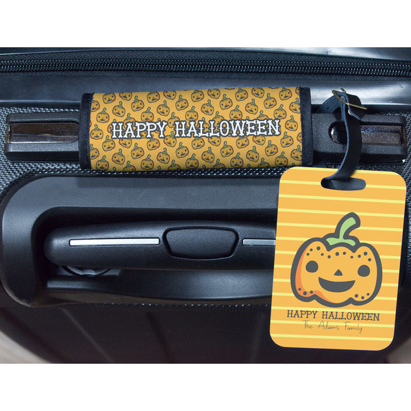 Halloween Pumpkin Metal Luggage Tag & Handle Wrap - In Context