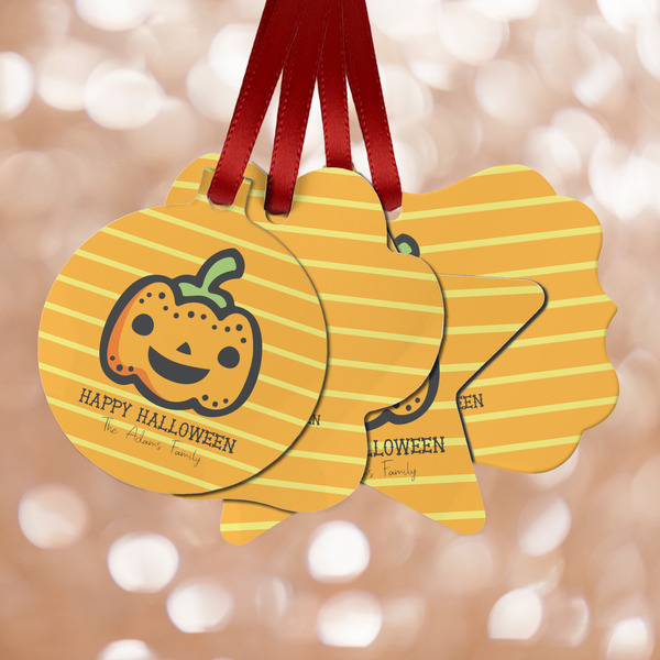 Custom Halloween Pumpkin Metal Ornaments - Double Sided w/ Name or Text