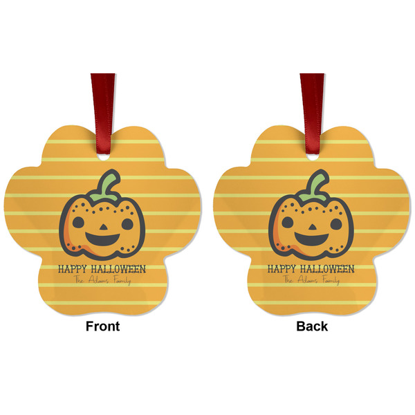 Halloween Pumpkin Metal Paw Ornament - Front and Back
