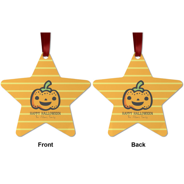 Halloween Pumpkin Metal Star Ornament - Front and Back