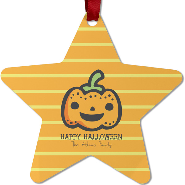 Custom Halloween Pumpkin Metal Star Ornament - Double Sided w/ Name or Text