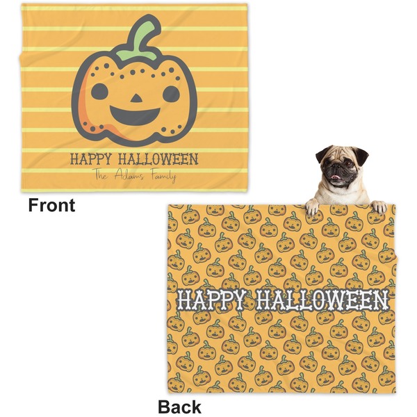 Halloween Pumpkin Microfleece Dog Blanket - Large- Front & Back
