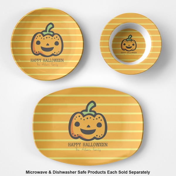 Halloween Pumpkin Microwave & Dishwasher Safe CP Plastic Dishware - Group