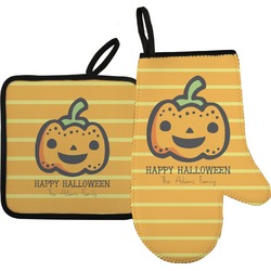 Halloween Pumpkin Oven Mitt & Pot Holder Set w/ Name or Text