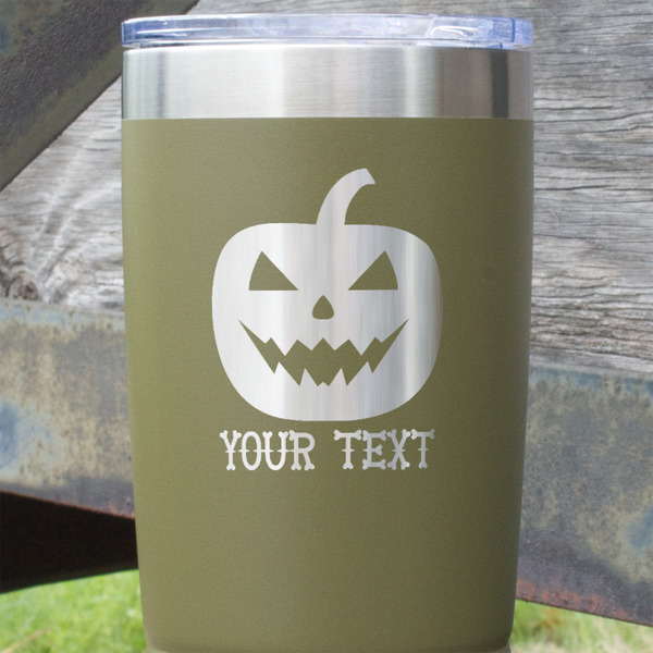 Halloween Pumpkin Olive Polar Camel Tumbler - 20oz - Close Up
