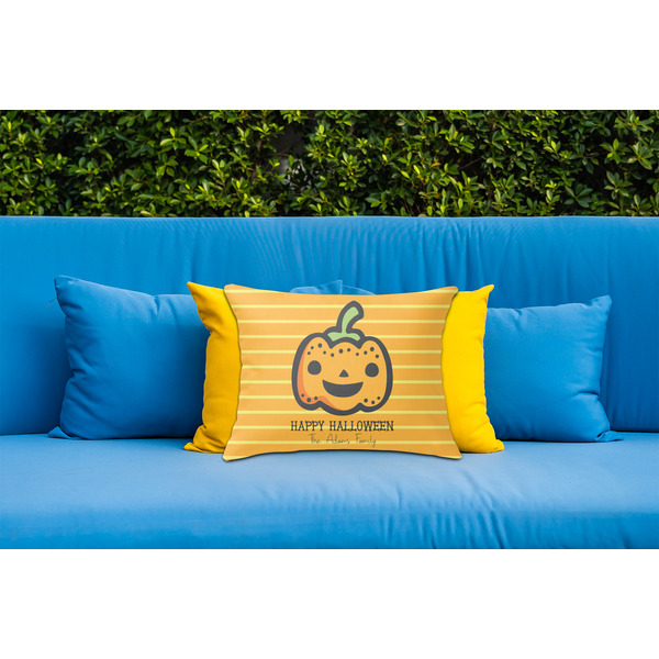 Halloween Pumpkin Outdoor Throw Pillow  - LIFESTYLE (Rectangular - 20x14)