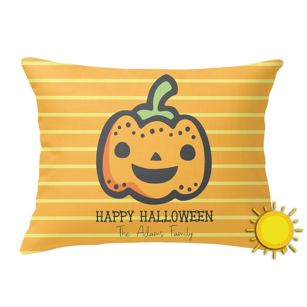 Custom Halloween Pumpkin Outdoor Throw Pillow (Rectangular) (Personalized)