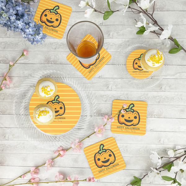 Halloween Pumpkin Paper Coasters - In Context