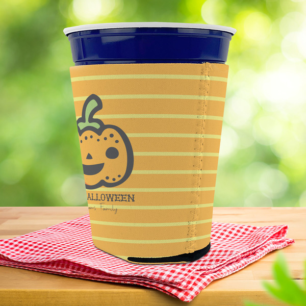 Halloween Pumpkin Party Cup Sleeves - with bottom - Lifestyle