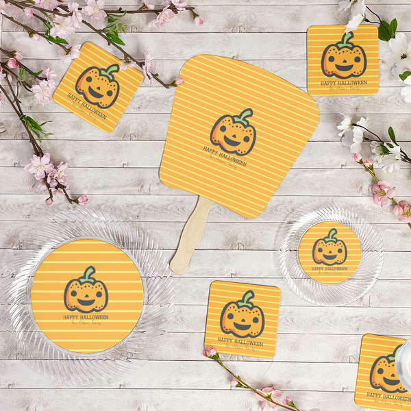 Halloween Pumpkin Party Supplies Combination Image - All items - Plates, Coasters, Fans