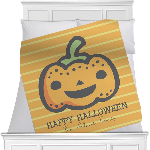 Custom Halloween Pumpkin Minky Blanket - Twin / Full - 80"x60" - Double Sided (Personalized)