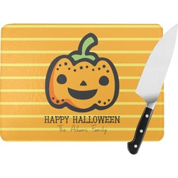 Halloween Pumpkin Rectangular Glass Cutting Board - Large - 15.25"x11.25" w/ Name or Text