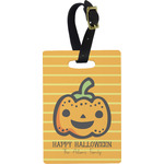 Halloween Pumpkin Plastic Luggage Tag - Rectangular w/ Name or Text