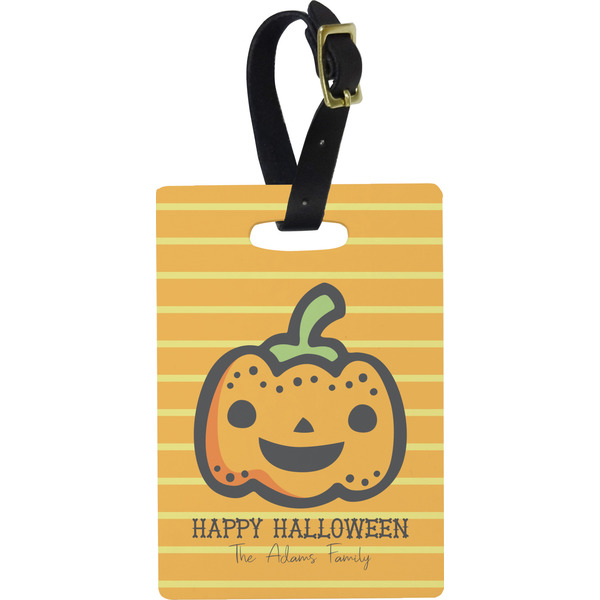 Custom Halloween Pumpkin Plastic Luggage Tag - Rectangular w/ Name or Text