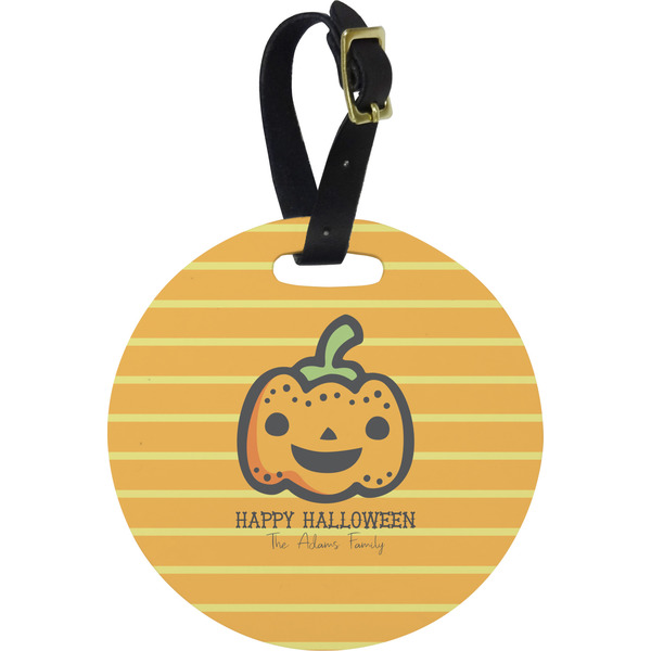 Custom Halloween Pumpkin Plastic Luggage Tag - Round (Personalized)