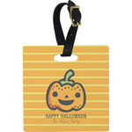 Halloween Pumpkin Plastic Luggage Tag - Square w/ Name or Text
