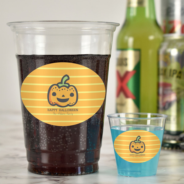 Halloween Pumpkin Plastic Shot Glasses - In Context