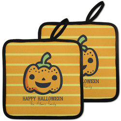 Halloween Pumpkin Pot Holders - Set of 2 w/ Name or Text