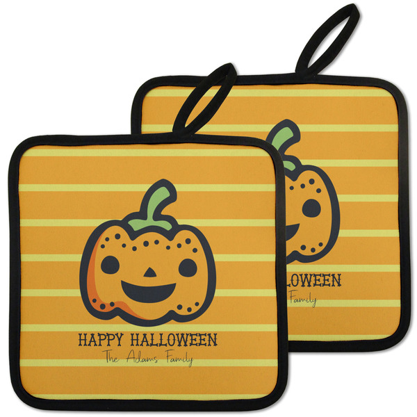 Custom Halloween Pumpkin Pot Holders - Set of 2 w/ Name or Text