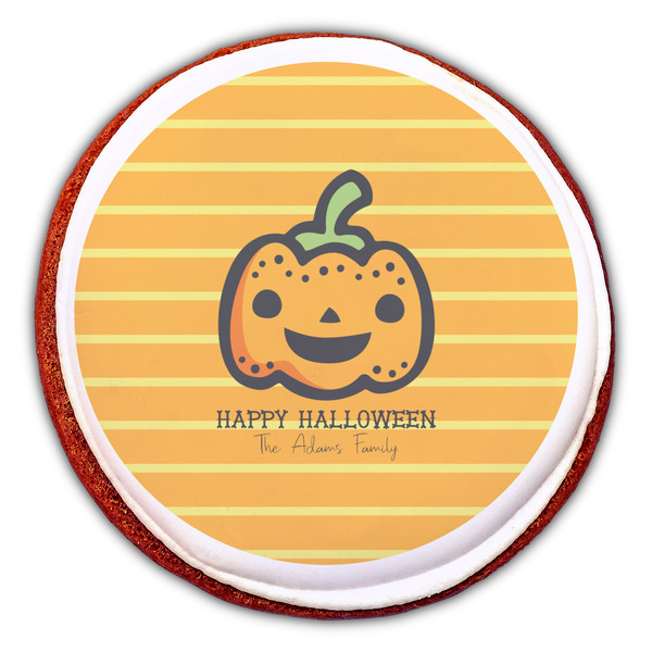Halloween Pumpkin Printed Icing Circle - Large - On Cookie