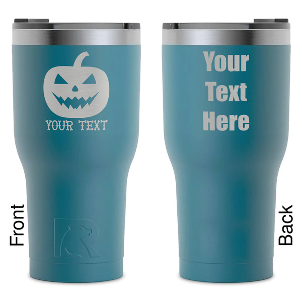 Custom Halloween Pumpkin RTIC Tumbler - Dark Teal - Laser Engraved - Double-Sided (Personalized)