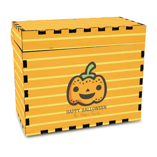 Custom Halloween Pumpkin Wood Recipe Box - Full Color Print (Personalized)