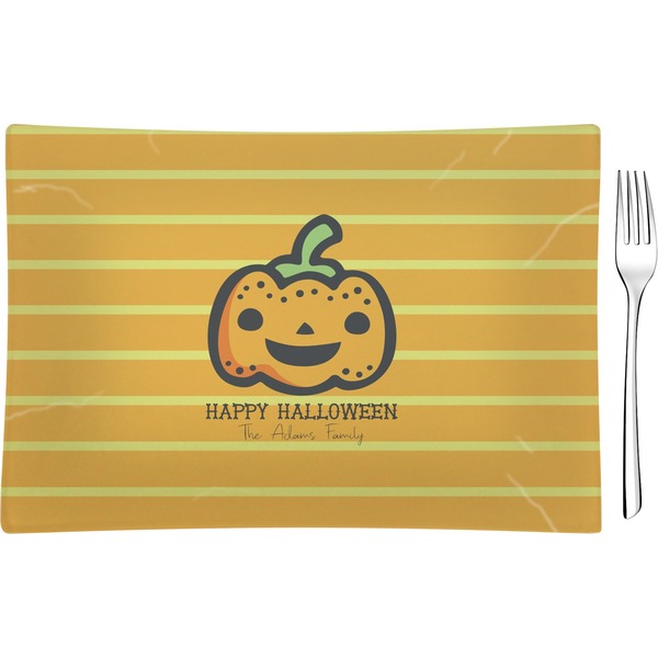 Custom Halloween Pumpkin Glass Rectangular Appetizer / Dessert Plate (Personalized)