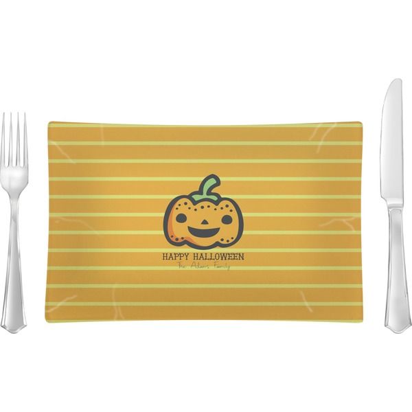 Custom Halloween Pumpkin Rectangular Glass Lunch / Dinner Plate - Single or Set (Personalized)