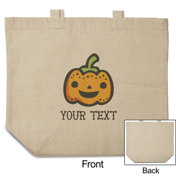 Halloween Pumpkin Reusable Cotton Grocery Bag - Front & Back View