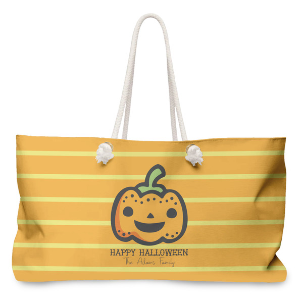 Custom Halloween Pumpkin Large Tote Bag with Rope Handles (Personalized)