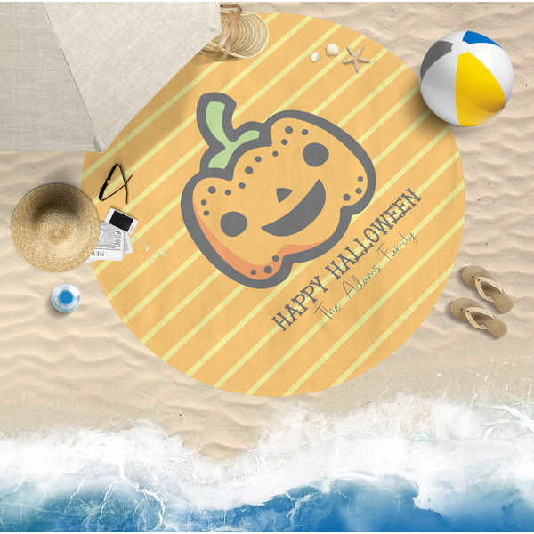 Halloween Pumpkin Round Beach Towel Lifestyle