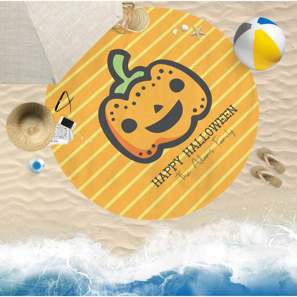 Halloween Pumpkin Round Beach Towel Lifestyle