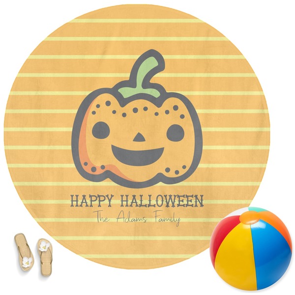 Custom Halloween Pumpkin Round Beach Towel (Personalized)