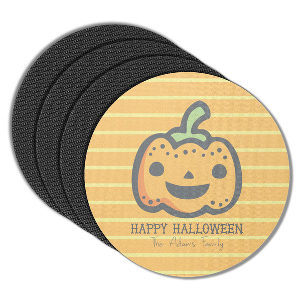 Custom Halloween Pumpkin Round Rubber Backed Coasters - Set of 4 (Personalized)
