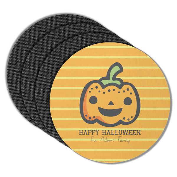 Custom Halloween Pumpkin Round Rubber Backed Coasters - Set of 4 (Personalized)