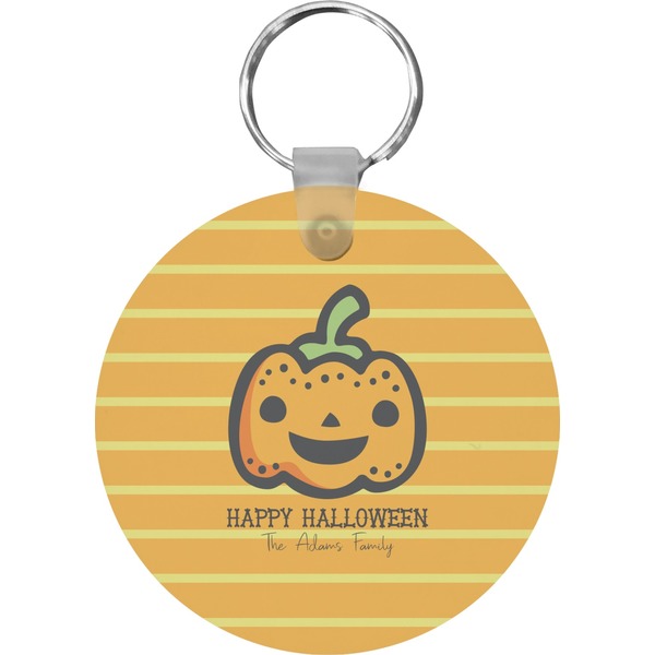 Custom Halloween Pumpkin Round Plastic Keychain (Personalized)