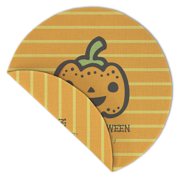 Halloween Pumpkin Round Linen Placemats - Front (folded corner double sided)