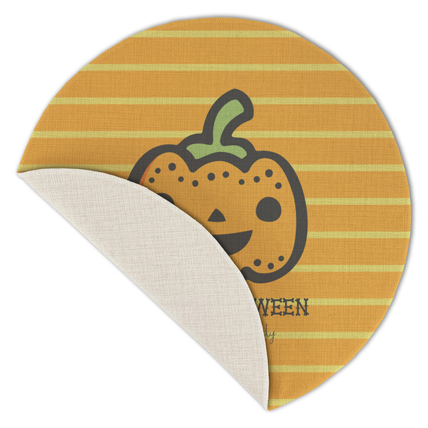 Halloween Pumpkin Round Linen Placemats - Front (folded corner single sided)