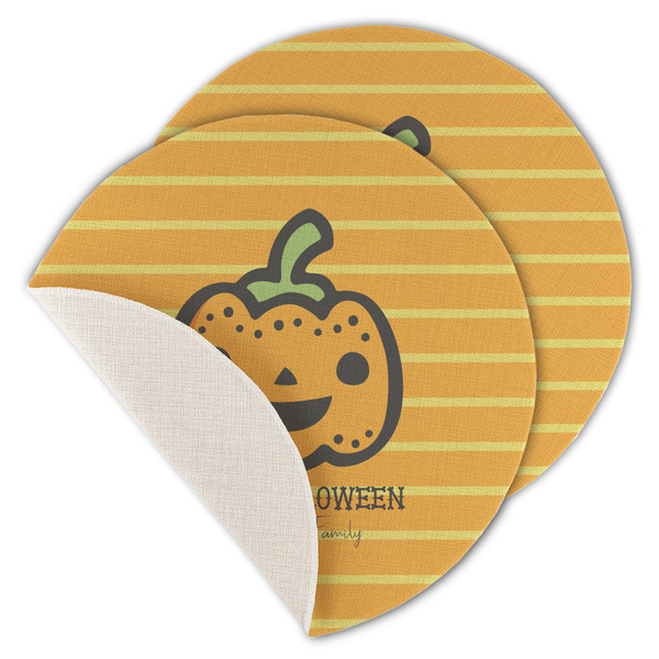 Custom Halloween Pumpkin Round Linen Placemat - Single Sided - Set of 4 (Personalized)