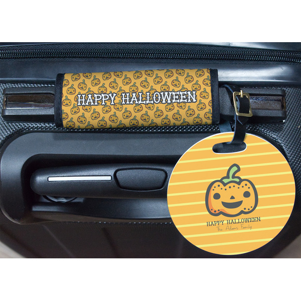 Halloween Pumpkin Round Luggage Tag & Handle Wrap - In Context