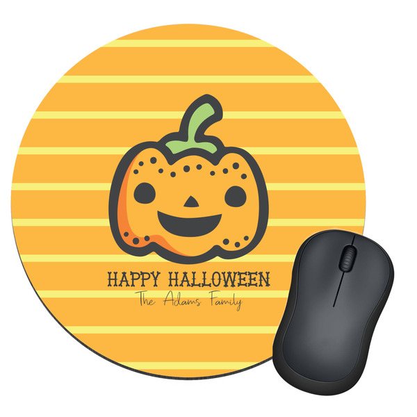 Custom Halloween Pumpkin Round Mouse Pad (Personalized)