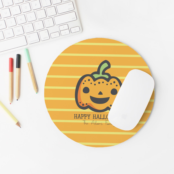 Halloween Pumpkin Round Mousepad - LIFESTYLE 2