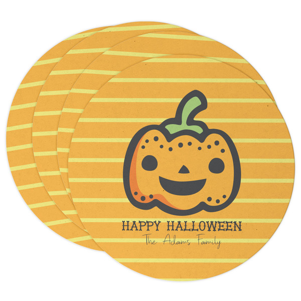 Custom Halloween Pumpkin Round Paper Coasters w/ Name or Text