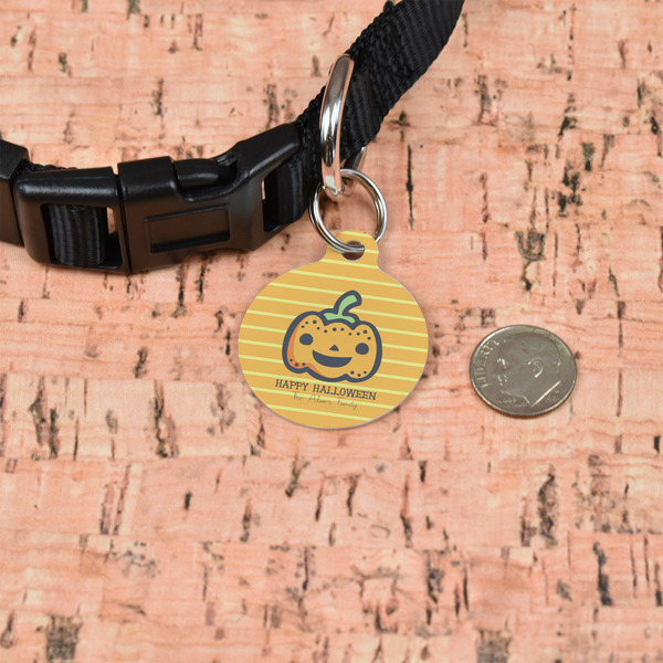 Halloween Pumpkin Round Pet ID Tag - Small - In Context