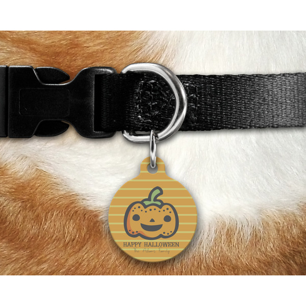 Halloween Pumpkin Round Pet Tag on Collar & Dog