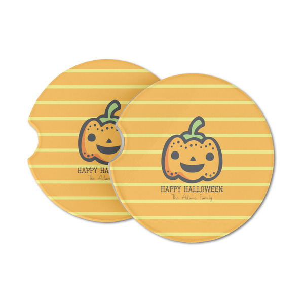 Custom Halloween Pumpkin Sandstone Car Coasters - Set of 2 (Personalized)
