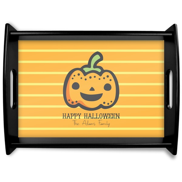 Custom Halloween Pumpkin Black Wooden Tray - Large (Personalized)