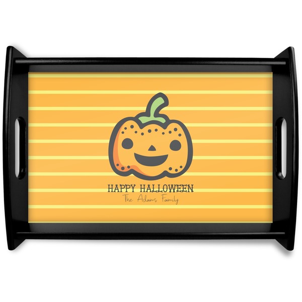 Custom Halloween Pumpkin Black Wooden Tray - Small (Personalized)