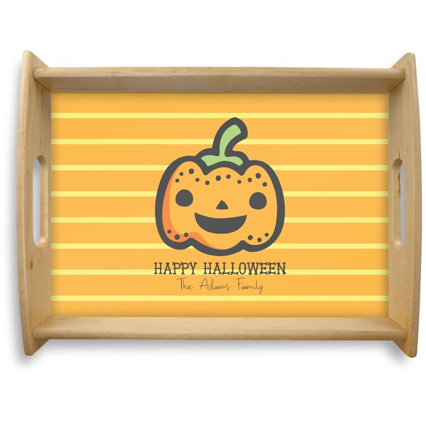 Custom Halloween Pumpkin Natural Wooden Tray - Large (Personalized)