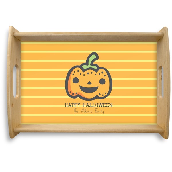Custom Halloween Pumpkin Natural Wooden Tray - Small (Personalized)